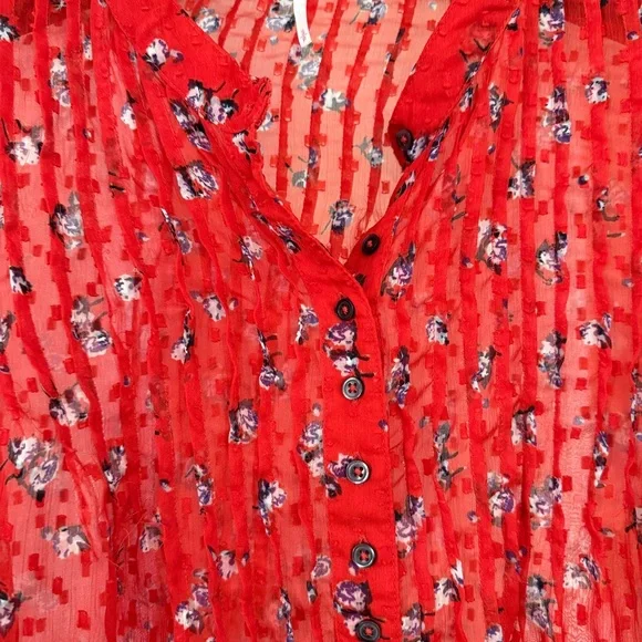 Free People Floral Sheer Red Blouse - Picture 8 of 9
